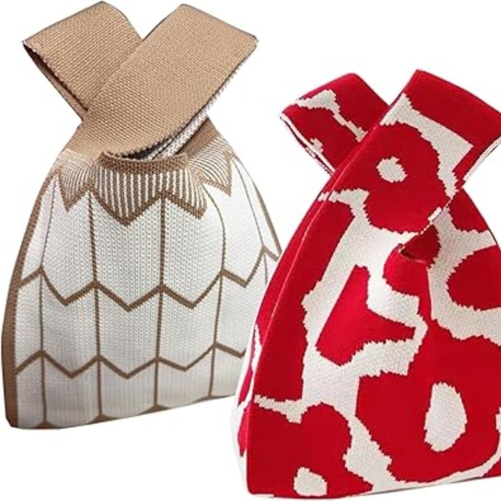 Set of 2 Knit‎ Tote Bag Mini Cute Wristlet Handbag Popular Right Now